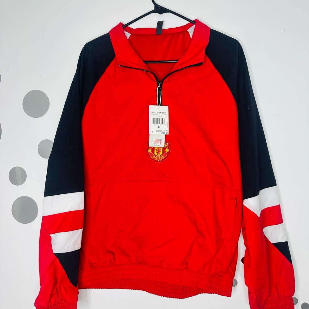 adidas Red and Black Zip Up Sweater with Sporty Design